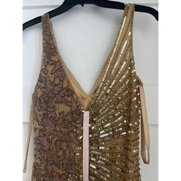 $598 Mac Duggal 5473 High Slit Embellished Sequins Dress Gold Size 8 NWT - Picture 8 of 16